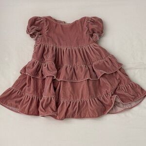Janie and Jack Velvet Ruffled Dress in Dry Pink